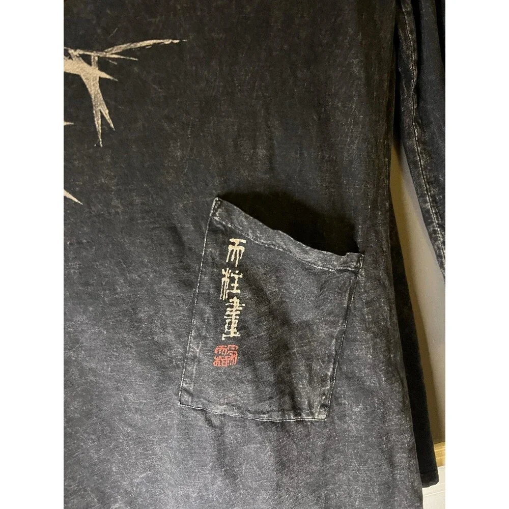 Jess & Jane Tunic Top Womens Large Black Bamboo Graphic Pockets Long Sleeve USA - Picture 6 of 12